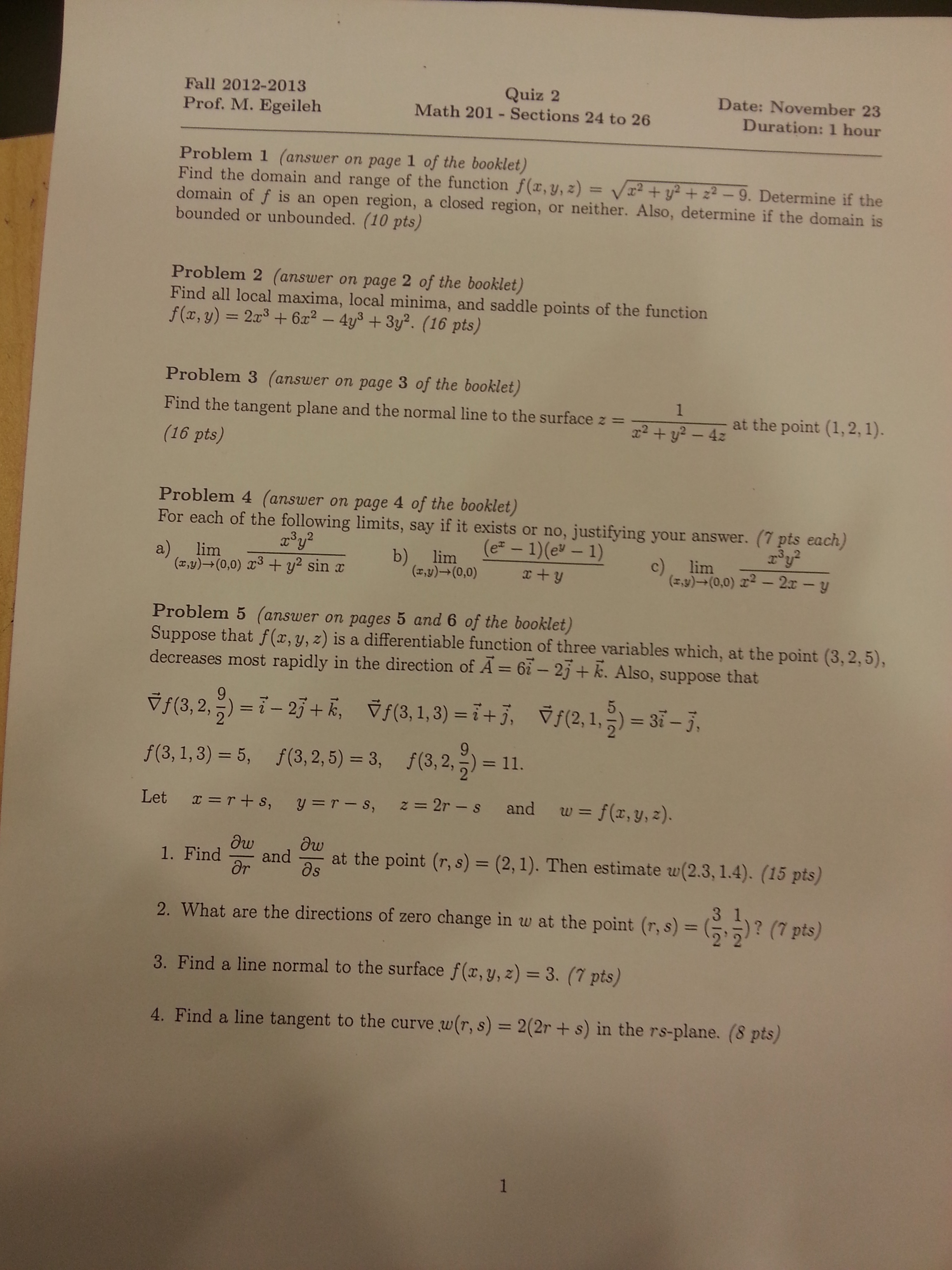 Math 1 Calculus And Analytical Geometry Iii Exam 2 Spring 14 15 Aub Free Download Prexams Com